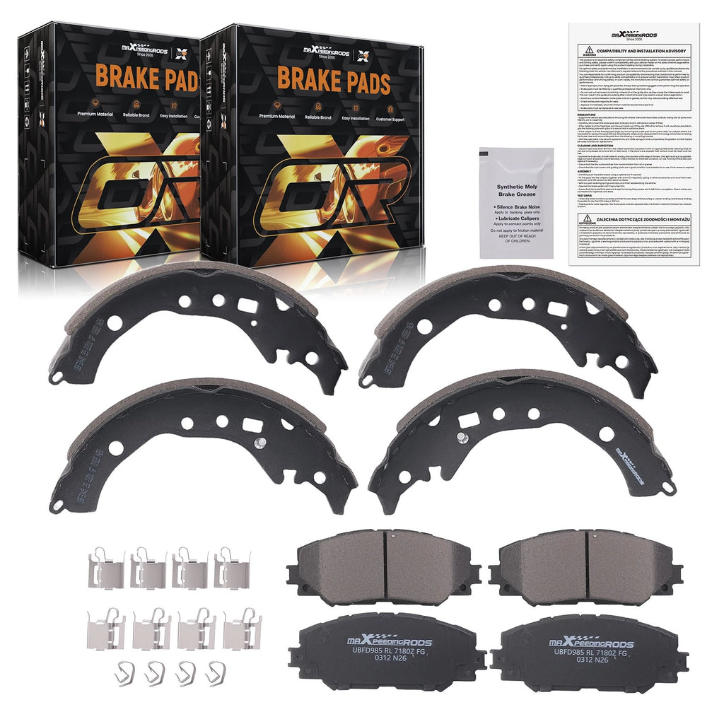 Front Ceramic Brake Pads & Rear Shoes Kit for Scion xD (2008–2014), Toyota Corolla (2009–2019)