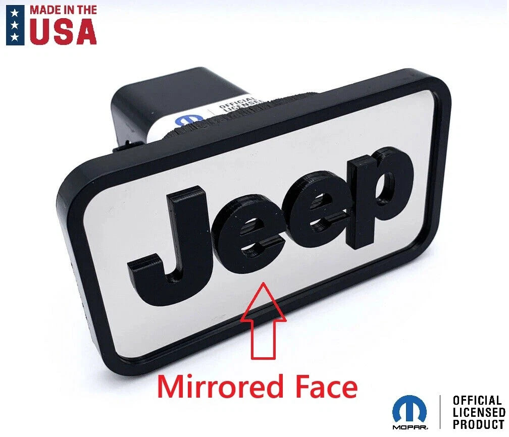 Tow Hitch Cover Replacement ABS Mirrored with Black Jeep Logo for 2 Inch Receivers (2000–2021)
