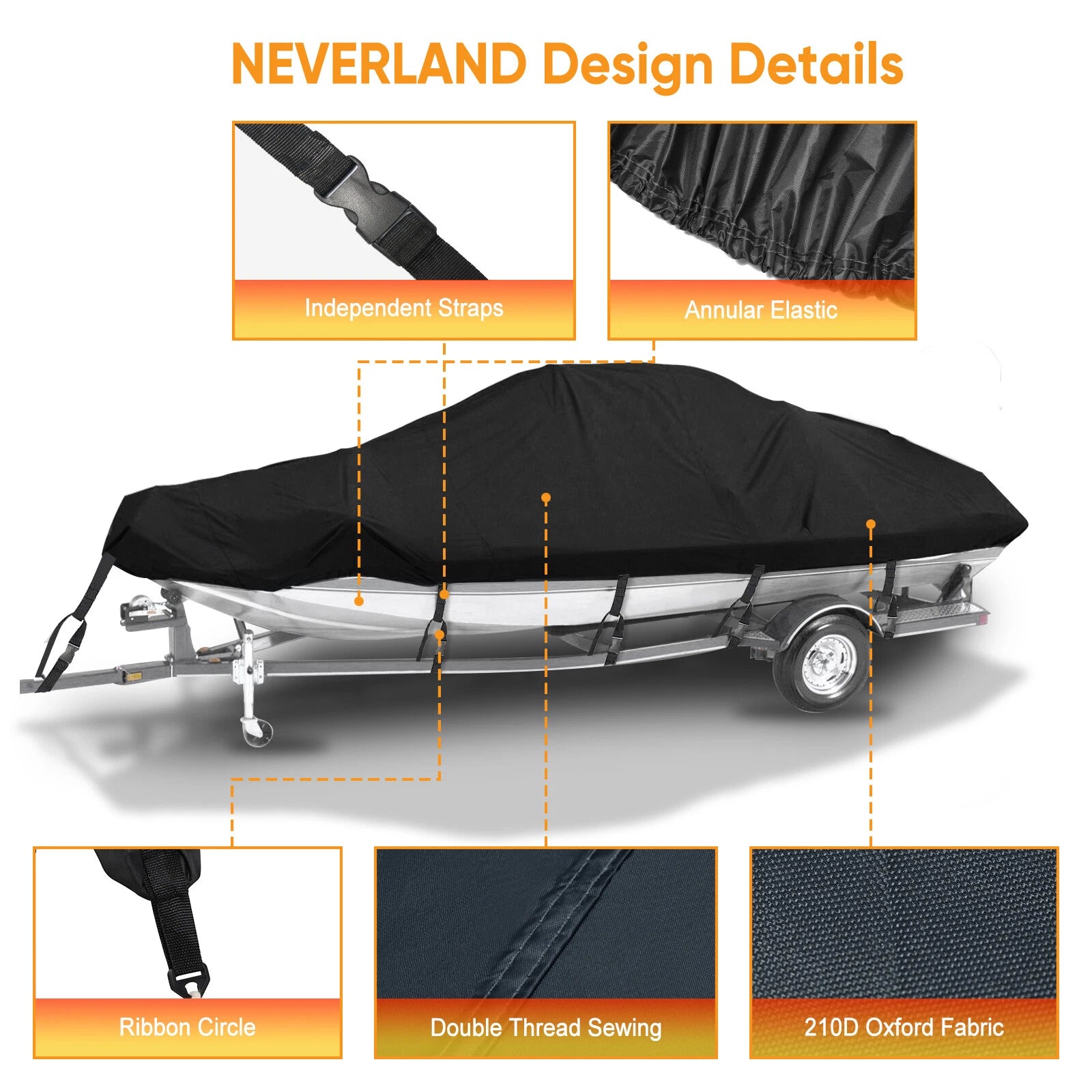 Boat Cover for V-Hull Runabout (17-19ft) 210D Waterproof UV Dust Wind