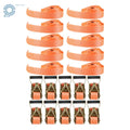 Set of 10 Ratchet Straps 1.5" x 15' 4000-lbs J Hook Tie Downs Orange
