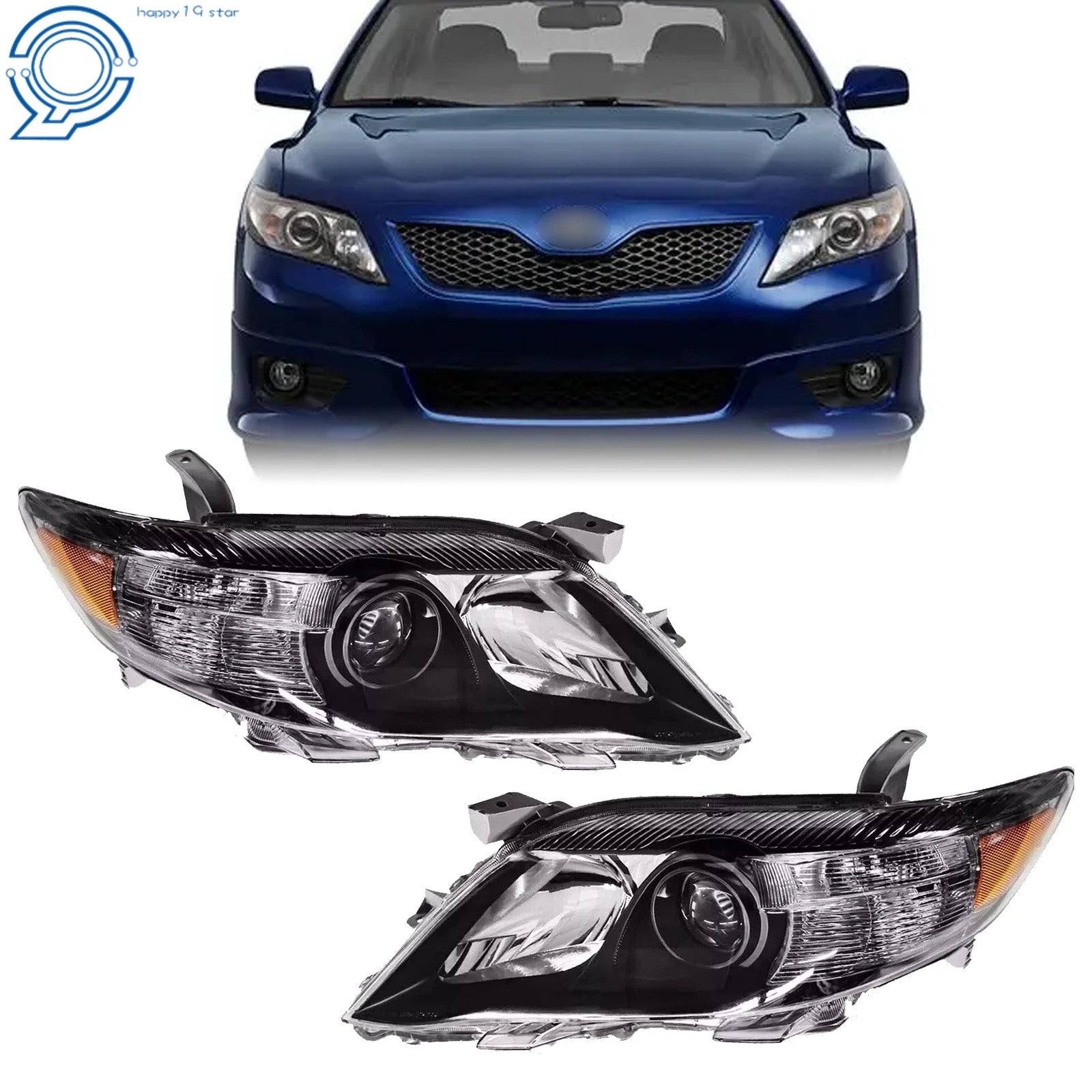 Set of 2 Black Headlights for Toyota Camry (2010–2011)