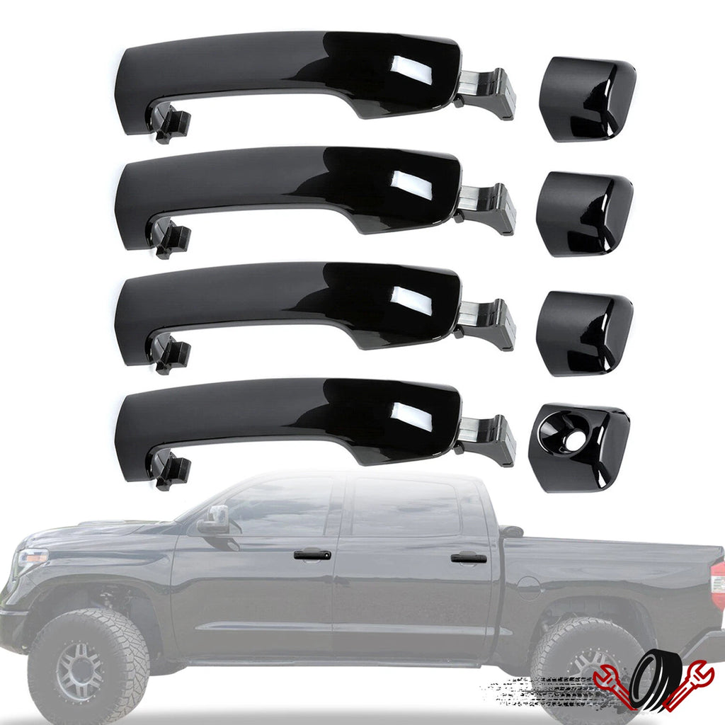 Front Rear Outside Door Handle Kit Glossy Black for Toyota Tundra Sequoia (2011–2019)
