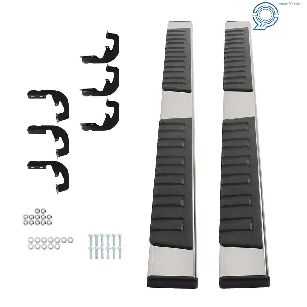 Set of 2 Silver Running Boards for Chevy Silverado 1500 Double Cab (2019-2024)