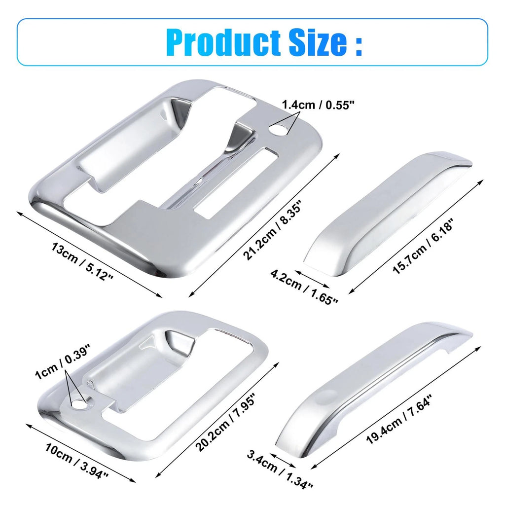 Set of 4 Silver Tone Exterior Door Handle Covers for Ford F150 