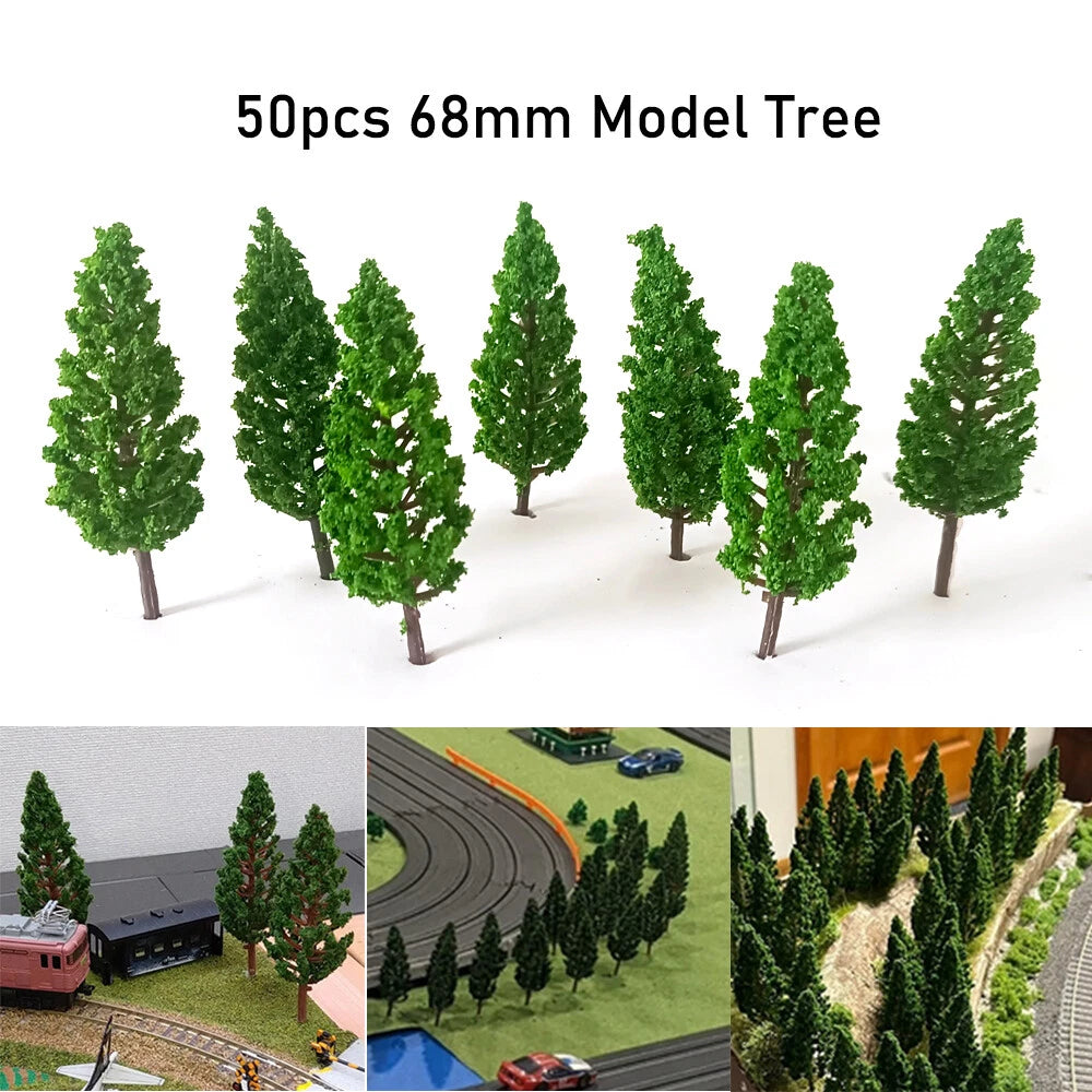 50Pcs Pine Trees for Train Railroad Scenery (Scale Model)