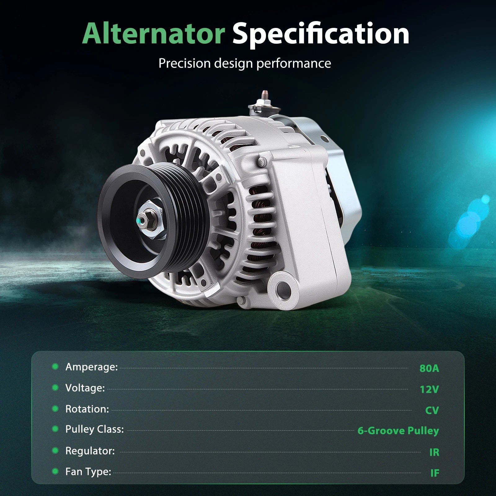 80 Amp Alternator with 6 Groove Serpentine Pulley for Honda Accord (1998–2002)
