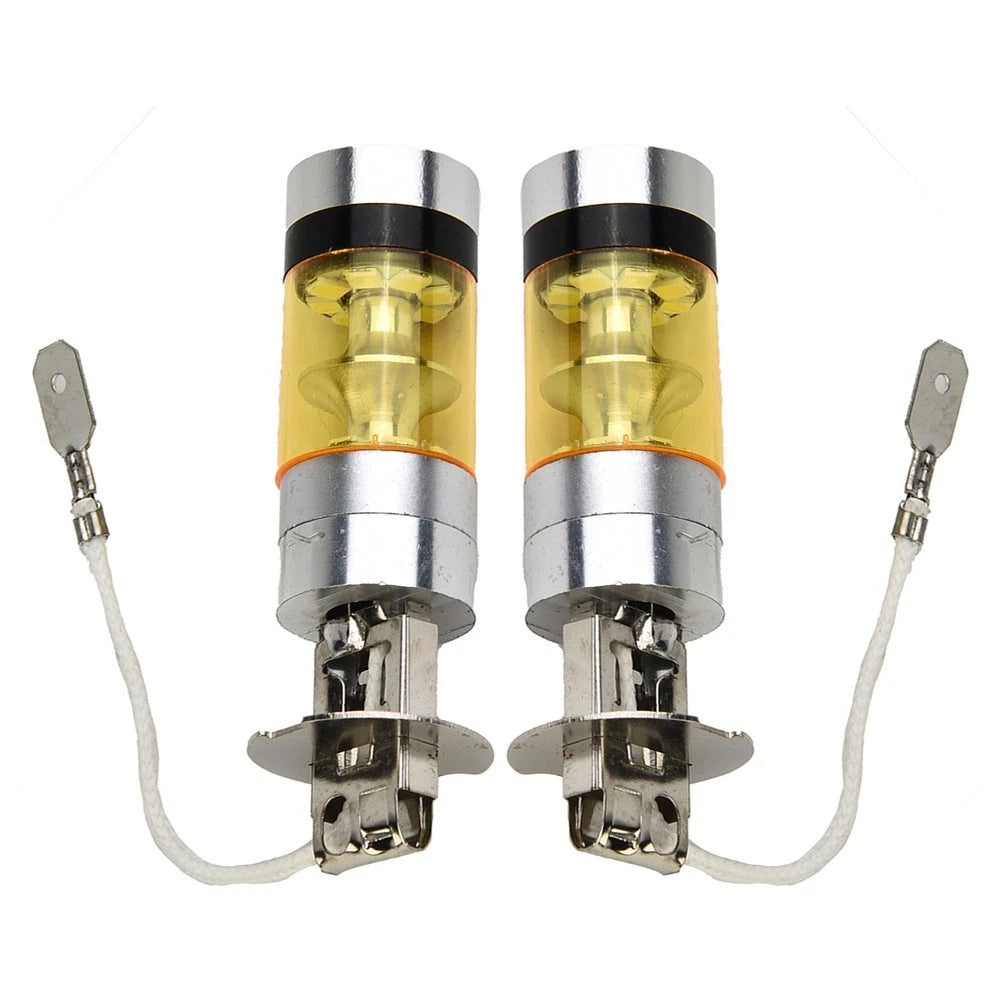2X H3 100W 2828SMD LED Fog Light Bulbs Yellow 12-24V