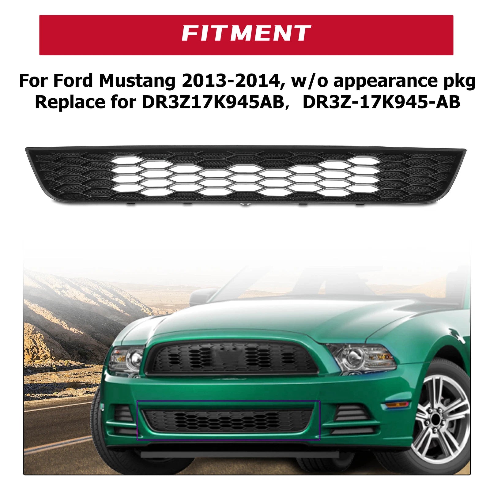 Front Lower Bumper Grille for Ford Mustang (2013-2014) Black