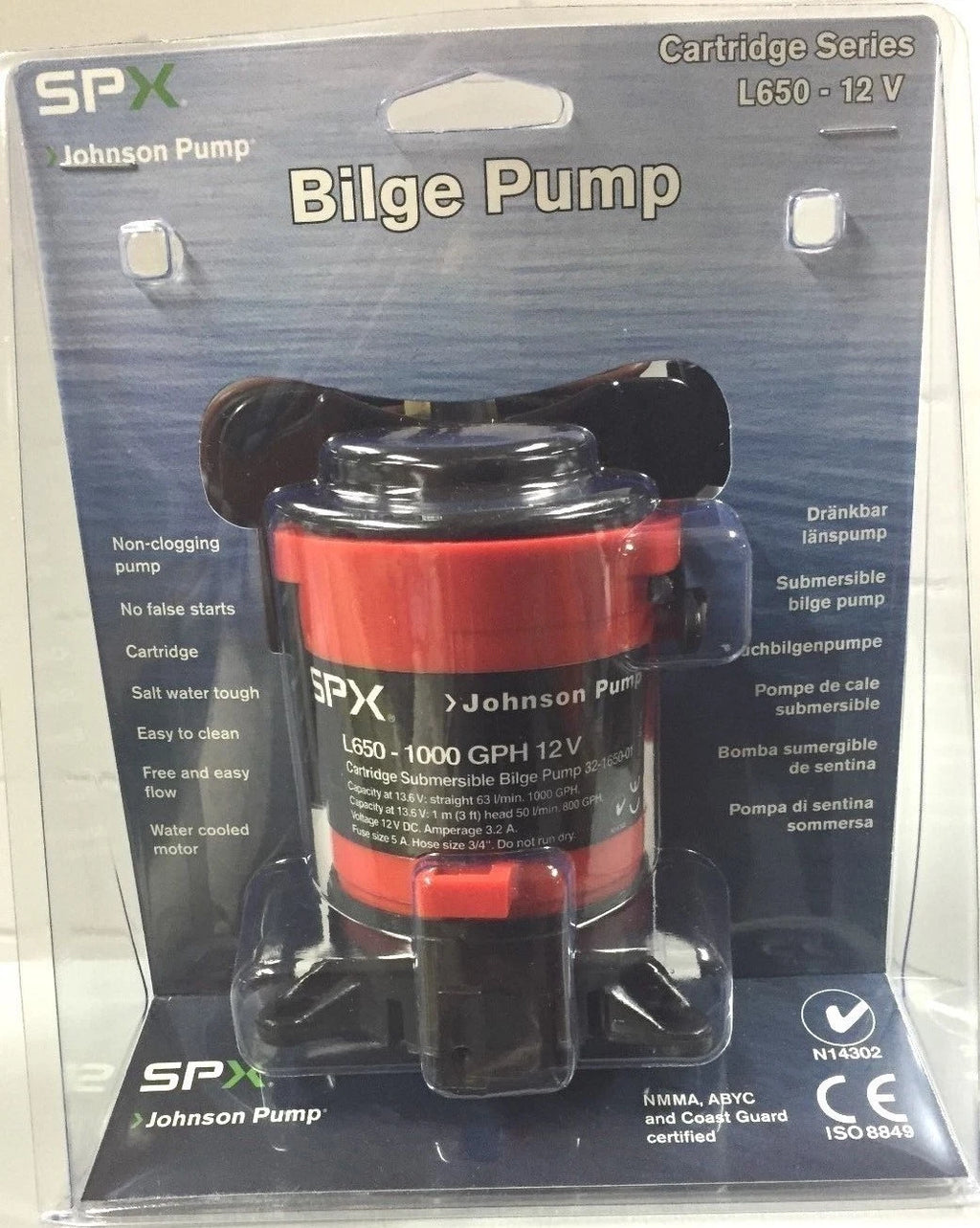 SPX Johnson Submersible Bilge Pump L650 1000GPH 12V (32-1650-01)