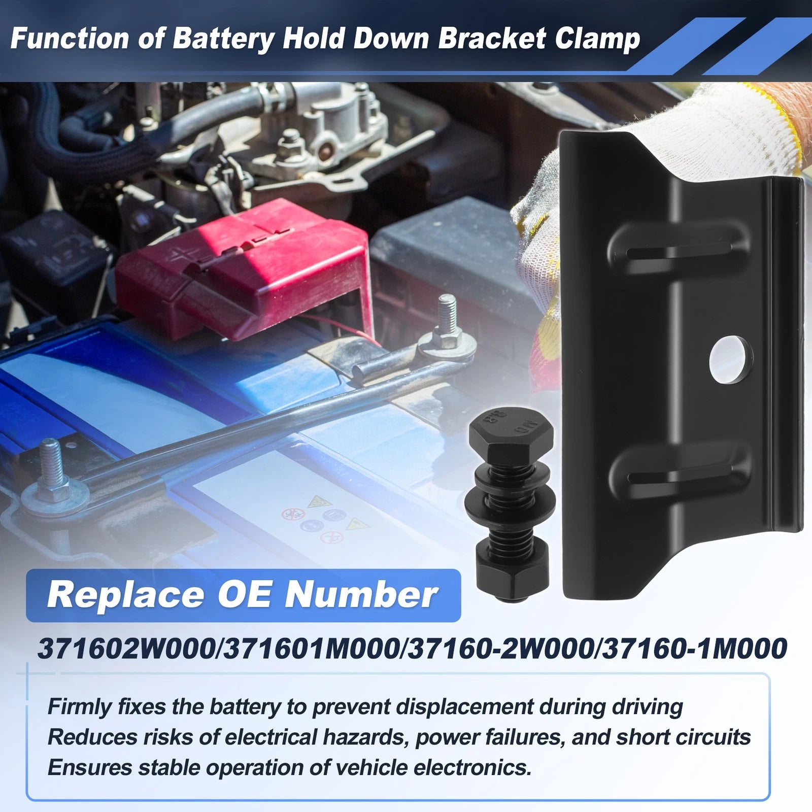 Battery Hold Down Tie Bracket Clamp for Hyundai Sonata, Kia Optima, Sorento (2011–2019)