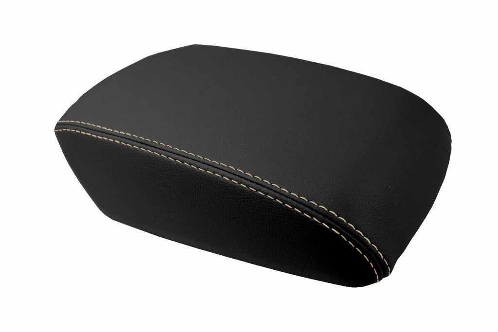 Leather Console Lid Armrest Cover for Ford Focus (2012–2018) Black Beige Stitch