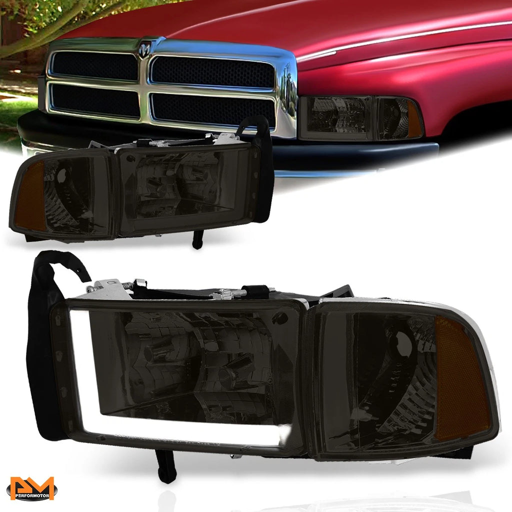 Chrome Housing Smoked Lens Amber Corner Headlight Pair for Dodge RAM (1994–2002)