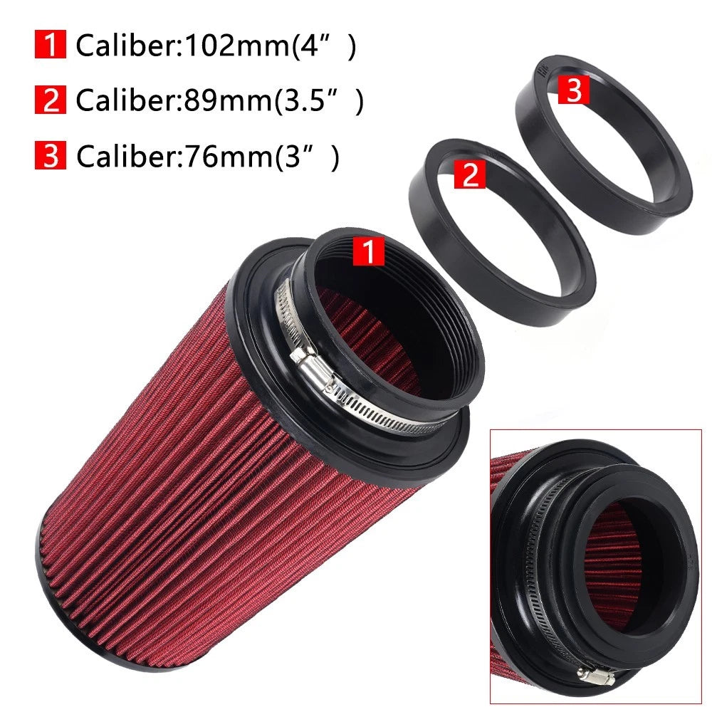 Cold Air Intake Filter Set of 3 Sizes (3", 3.5", 4") Universal RED