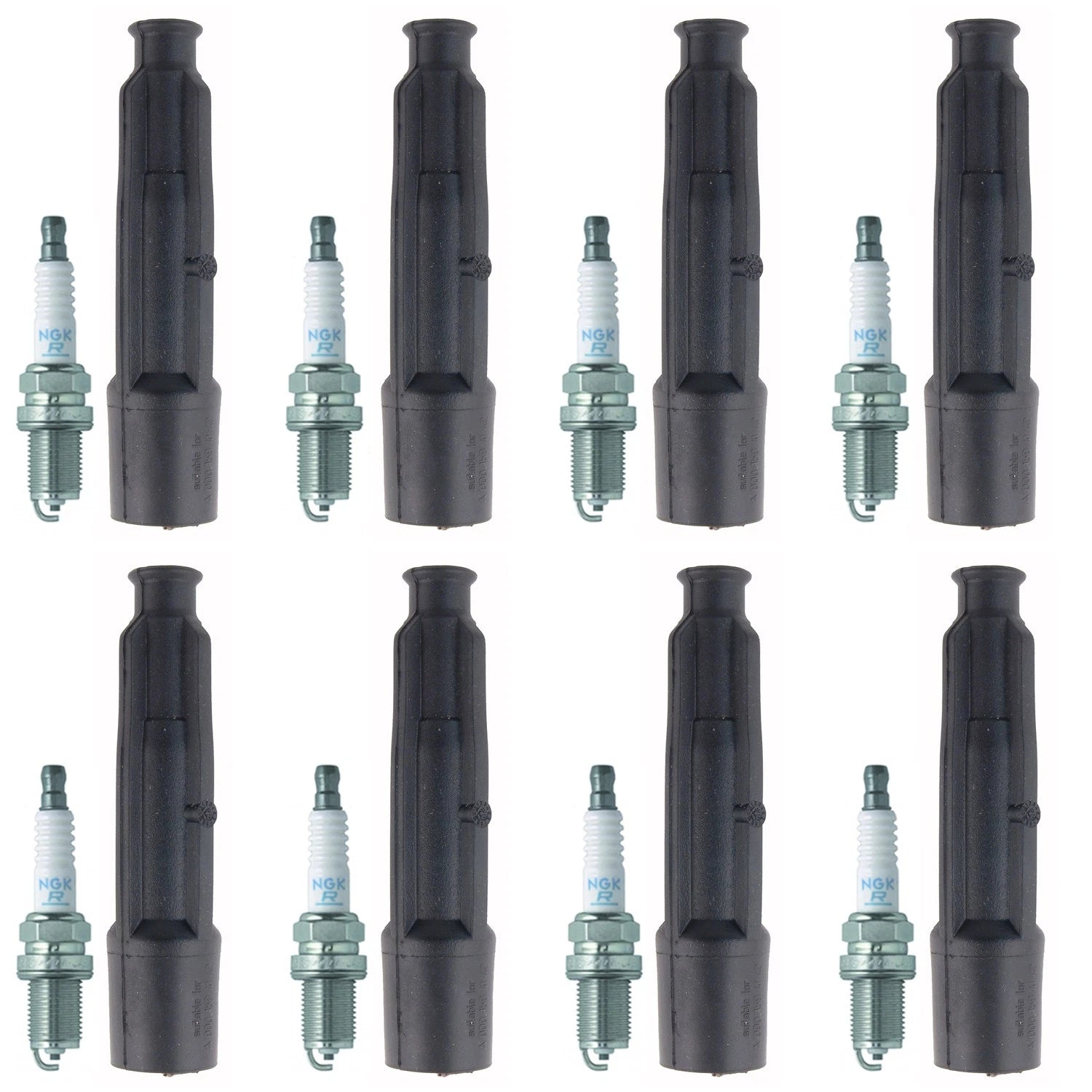 Set of 8 NGK Standard Spark Plugs & Coil Boots for Mercedes C140 CL500 W210 E420 W140 S420 V8