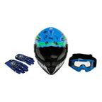 Full Face Helmet Set for DOT Motorcycle Youth Kids (Offroad, Blue)