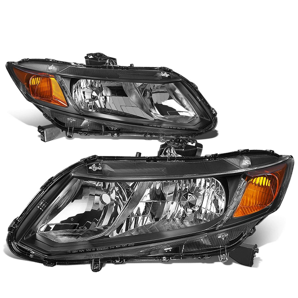 Pair of Black Housing Amber Corner Headlights for Honda Civic (2012–2015)