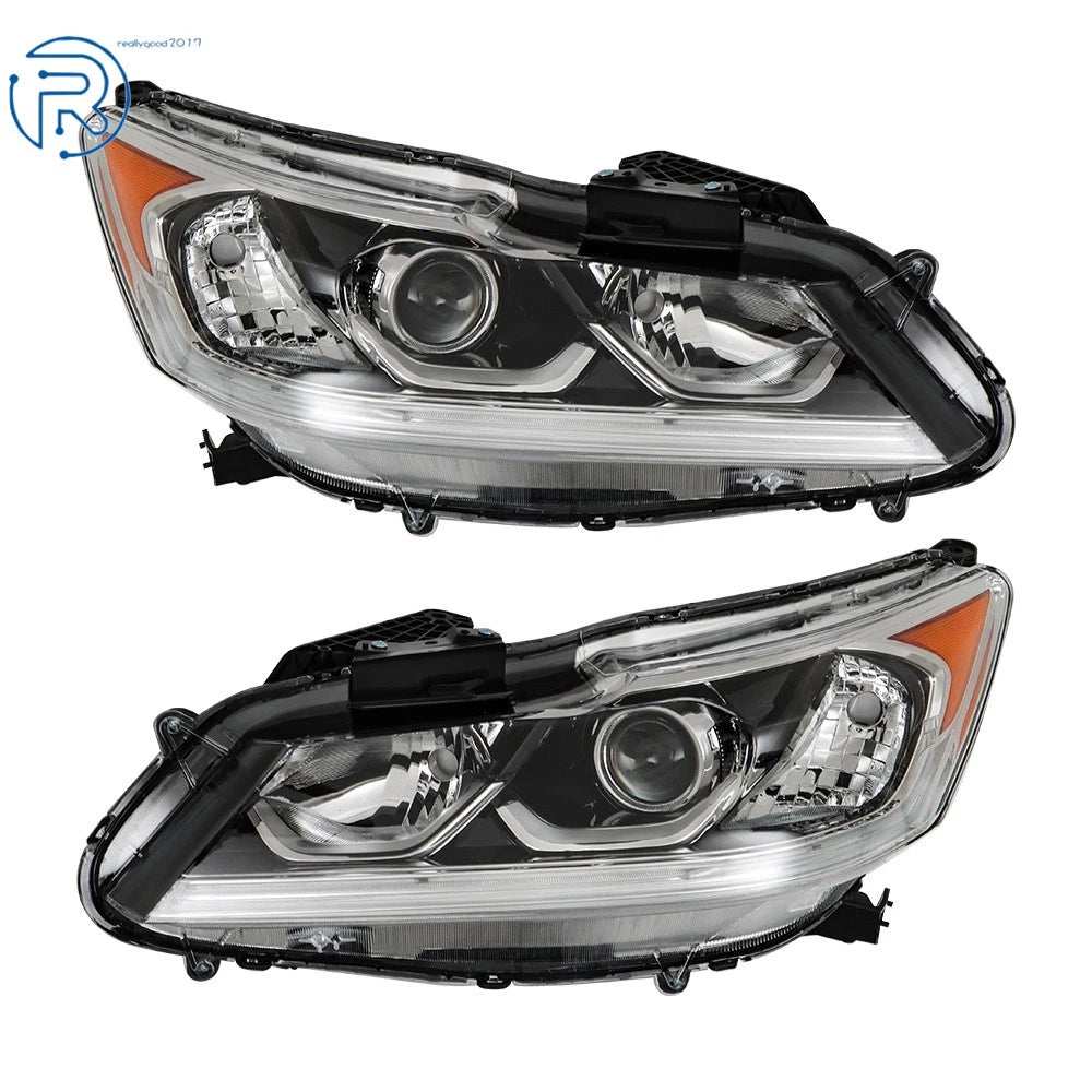 Headlights for Honda Accord (2016–2017) Driver + Passenger Side Halogen DRL Black