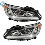 Headlights for Honda Accord (2016–2017) Driver + Passenger Side Halogen DRL Black