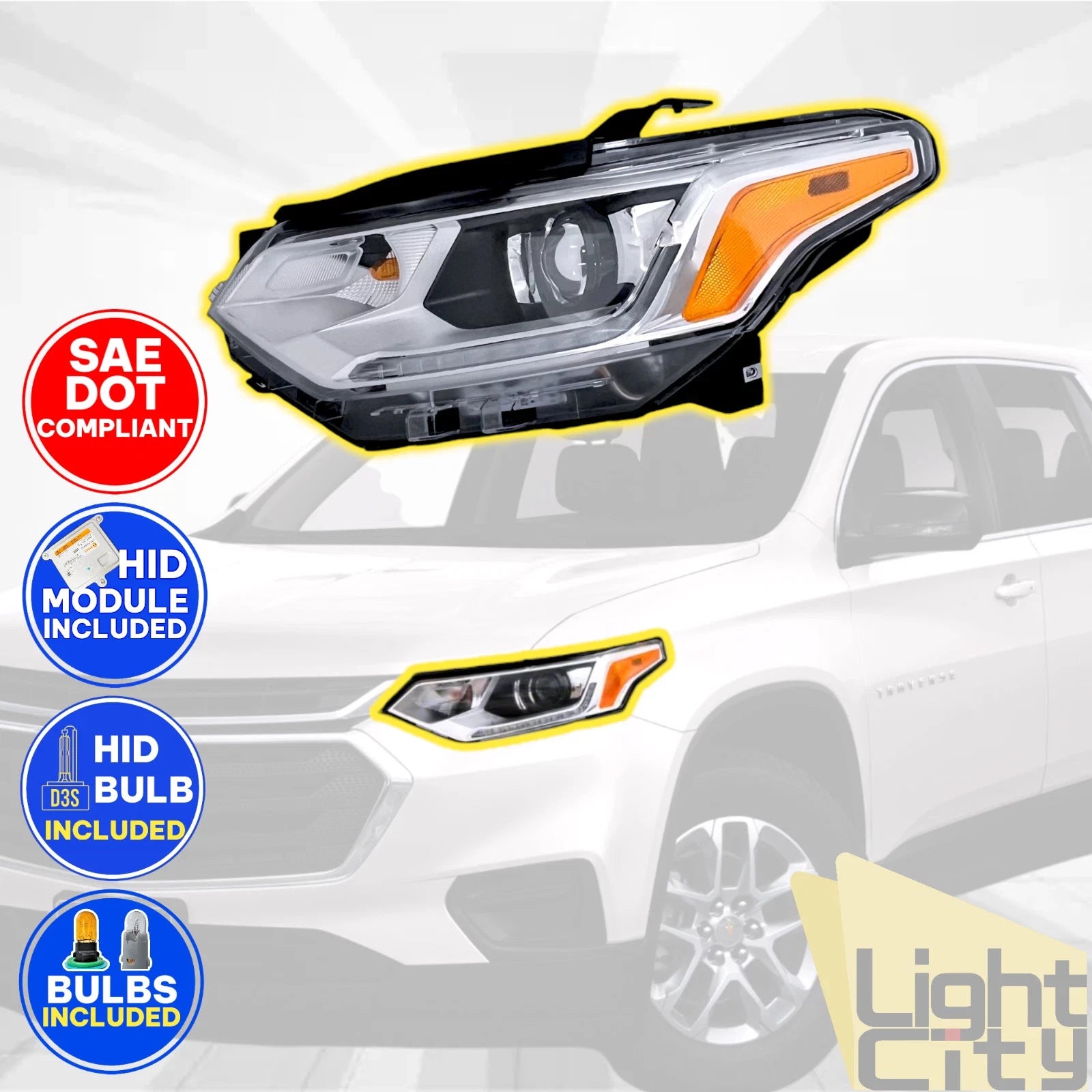 HID Headlight with Ballast & LED DRL Projector for Chevy Traverse (2018–2021)