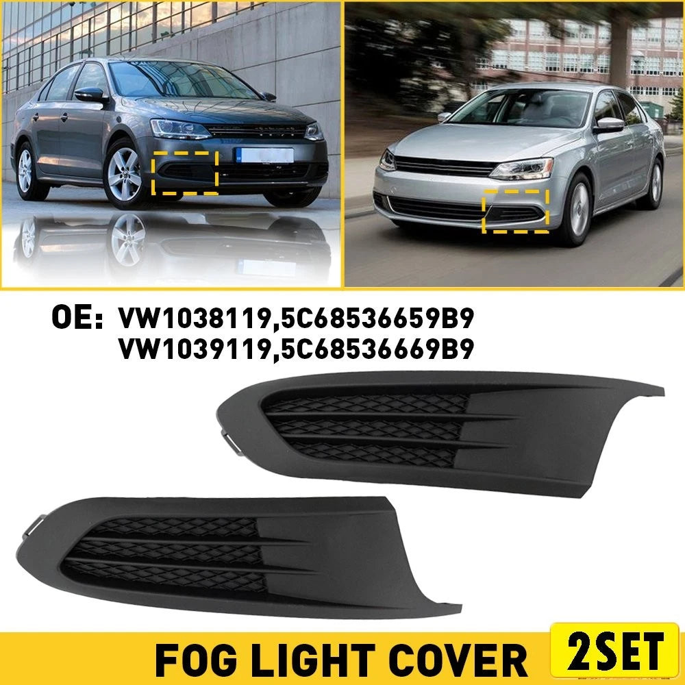 2X Fog Light Lamp Hole Cover with Chrome Trim for Volkswagen Jetta