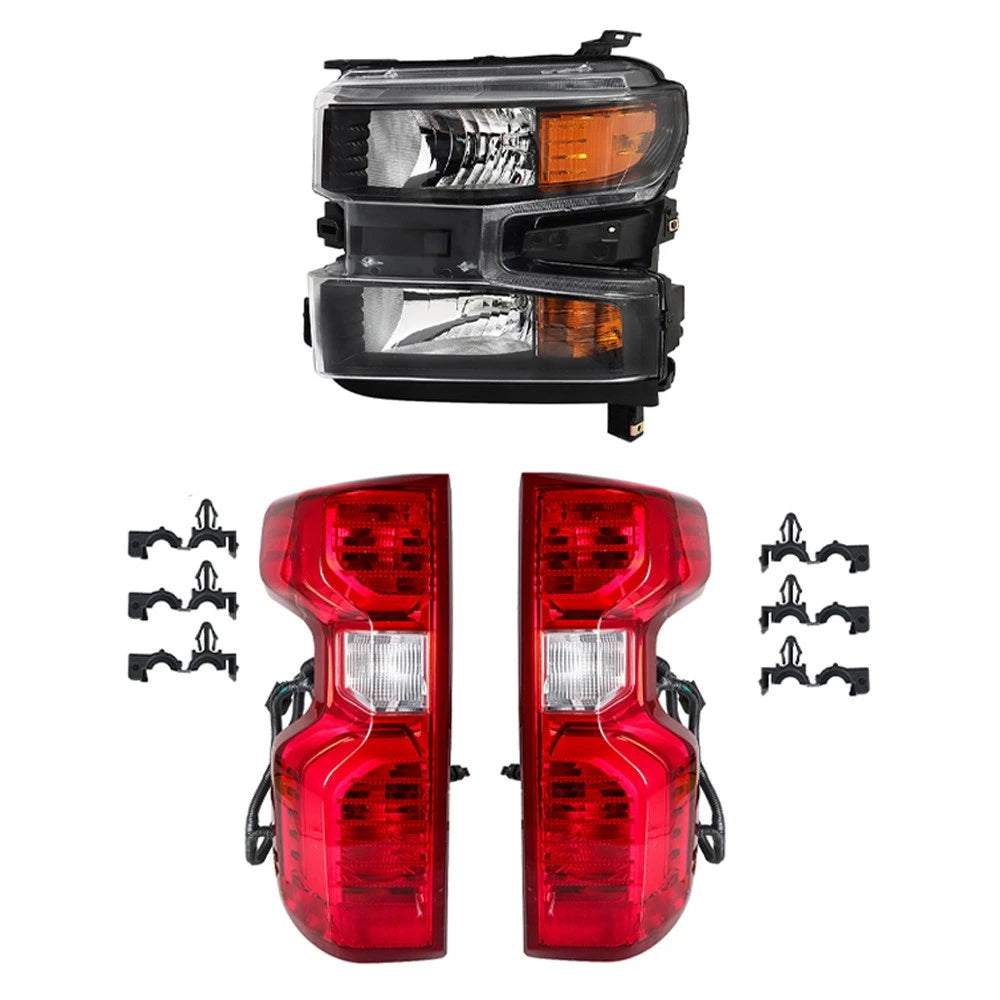 Set of 2 Tail Lights & Headlight for Chevy Silverado 1500 (2019–2021) Black