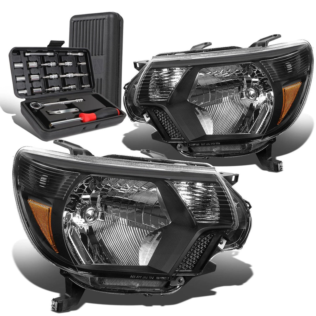 Pair of Black Amber Signal Headlight Lamps for Toyota Tacoma (2012–2015)