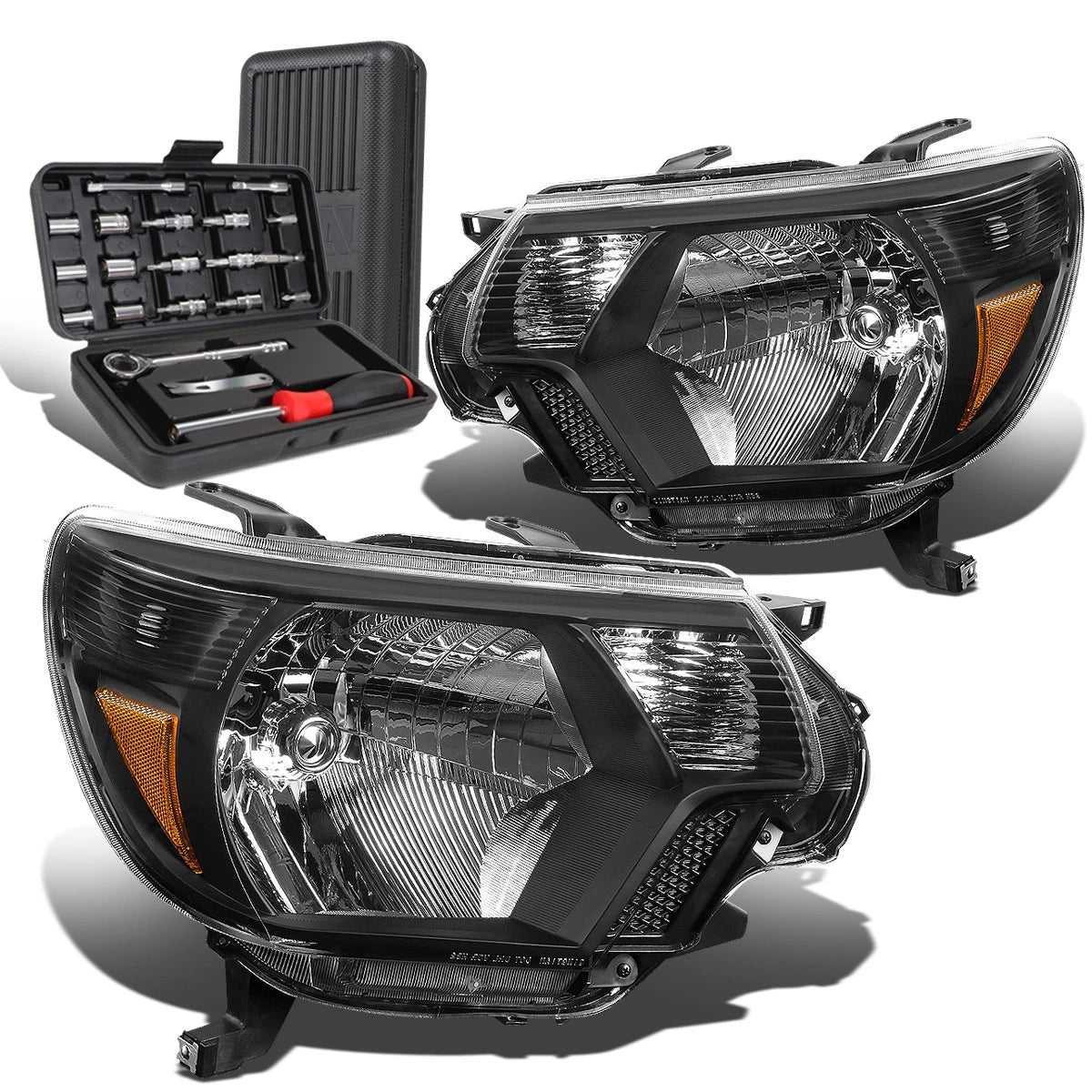 Pair of Black Amber Signal Headlight Lamps for Toyota Tacoma (2012–2015)