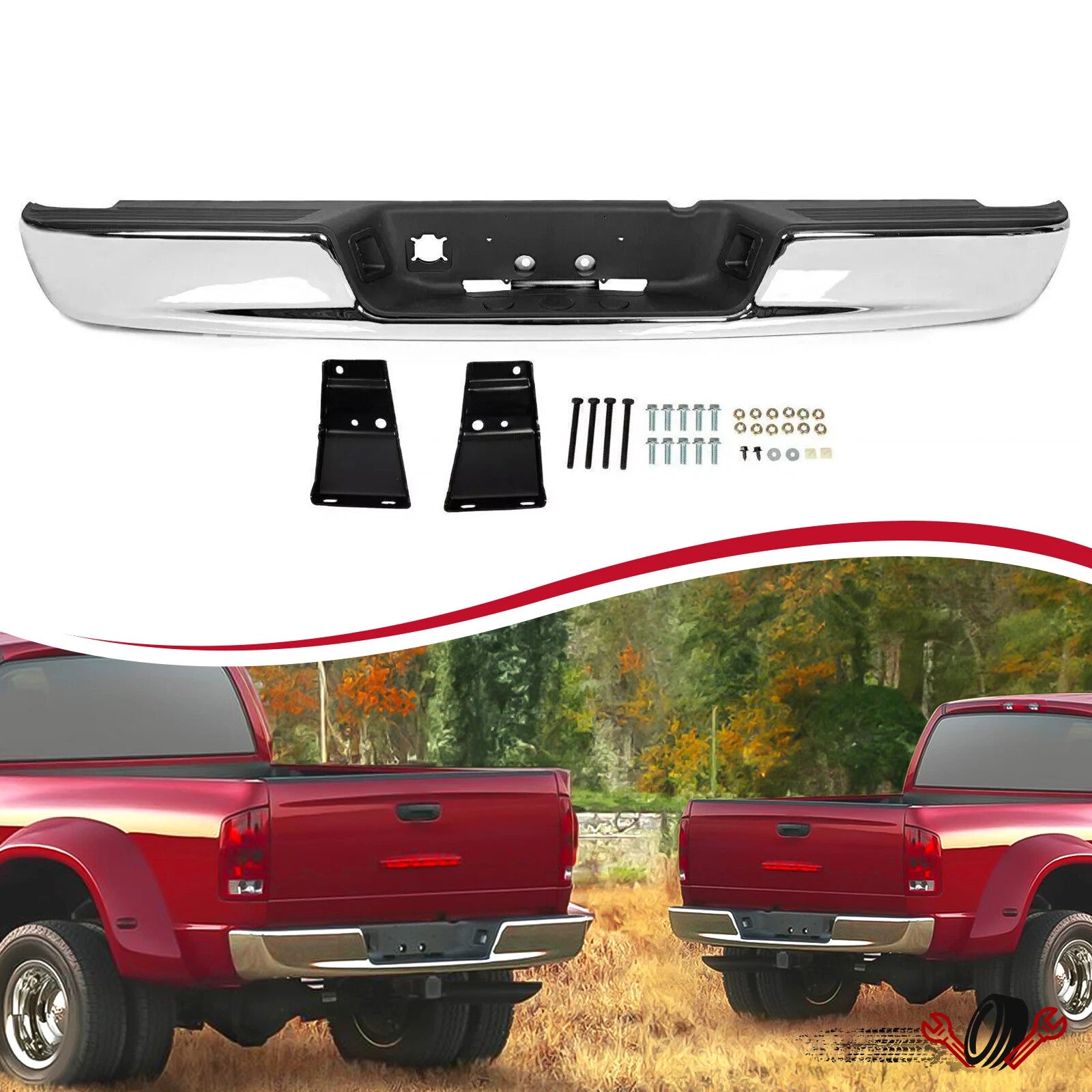 Chrome Rear Step Bumper for Dodge Ram 1500/2500/3500 (2002–2008)
