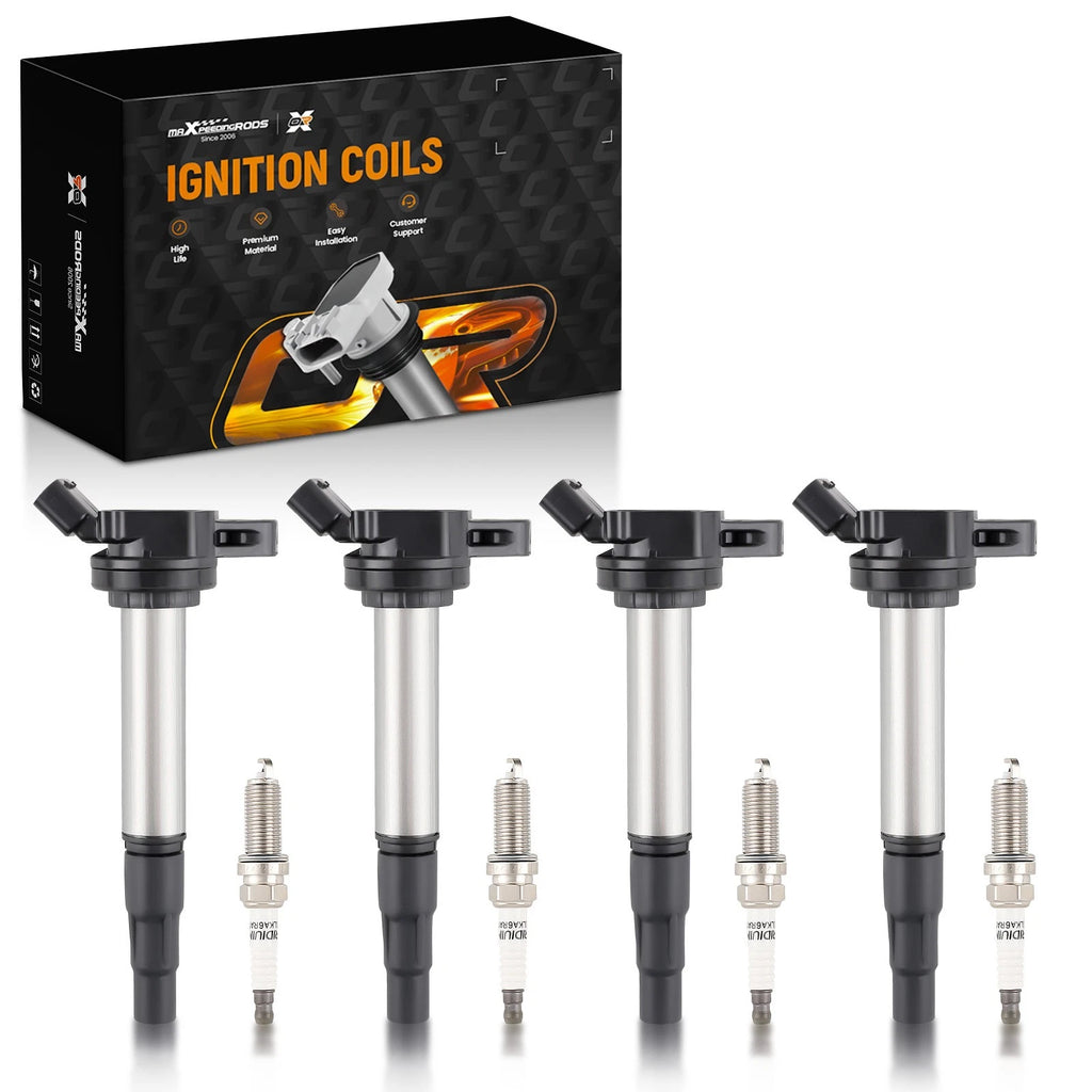 Set of 4 Ignition Coils + Spark Plugs for Pontiac Vibe, Scion XD, Lexus CT200h
