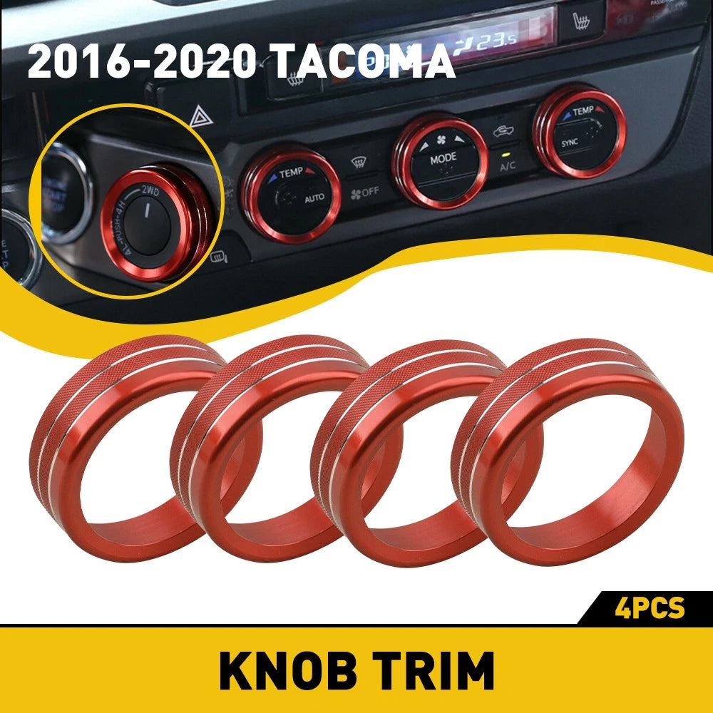 Set of 4 Red AC Climate Control Knob Trims for Toyota Tacoma (2016–2020)