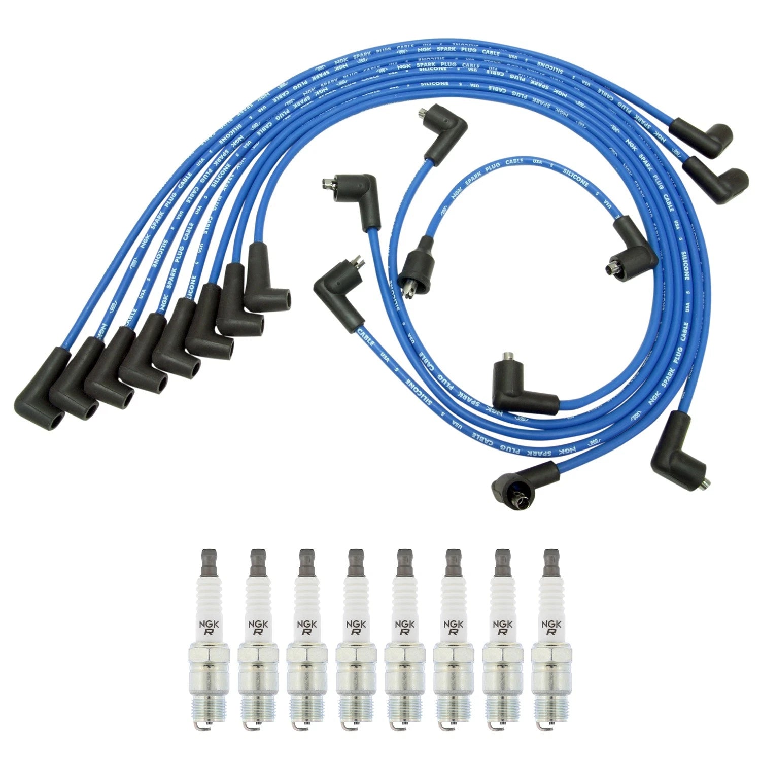 NGK Wire Set & 8 V-Power Spark Plugs for Bel Air Blazer C10 C15 C20 C25 (1953–1987)
