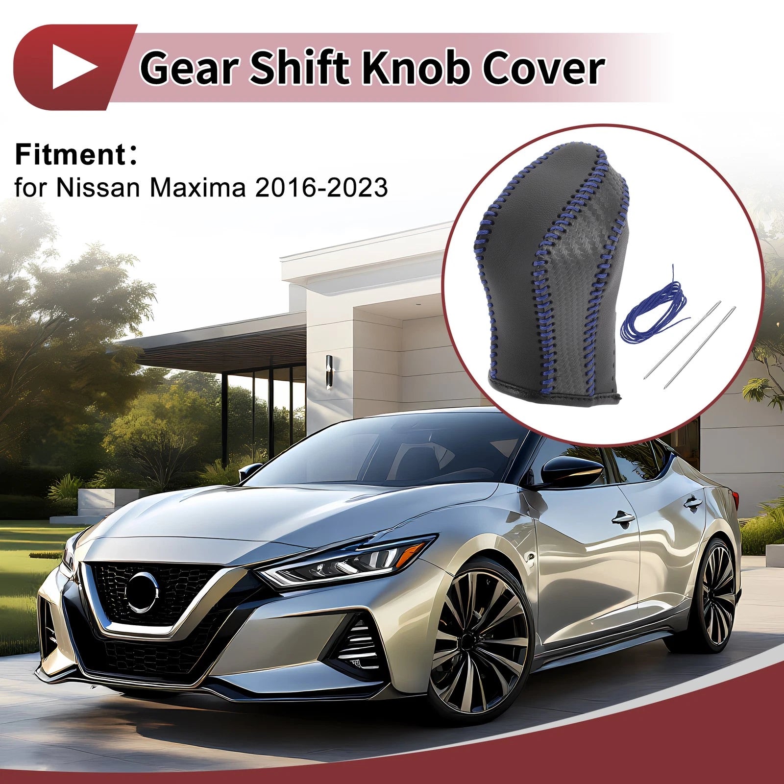 1 Pc Gear Shift Knob Cover for Nissan Maxima (2016–2023) Blue Faux Leather