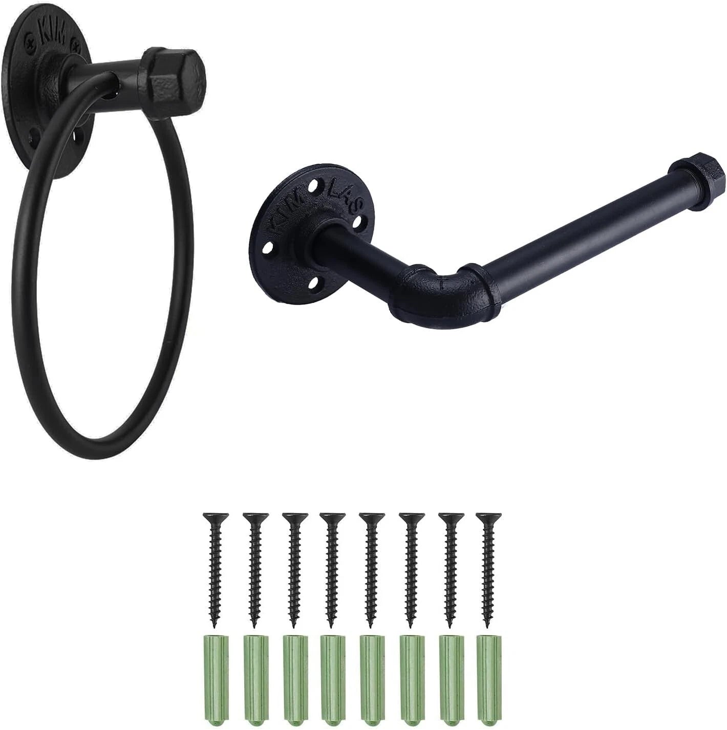 Set of 4 Black Wall Mounted Bathroom Pipe Hardware Accessories for