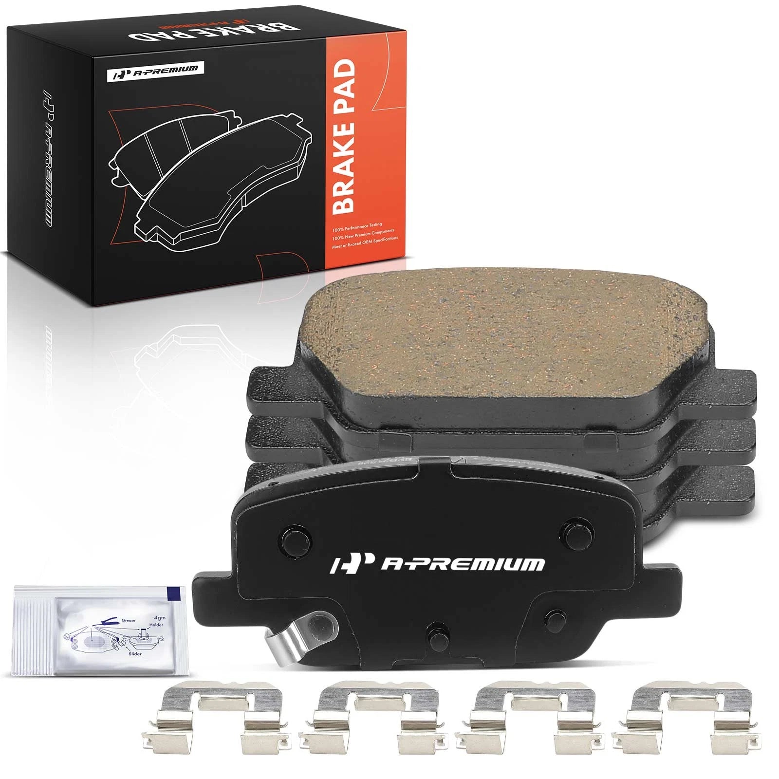 Set of 4 Rear Ceramic Brake Pads with Hardware for Hyundai Santa Fe (2019–2020)