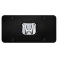 Chrome No Fill Logo on Black License Plate - Officially Licensed for Honda