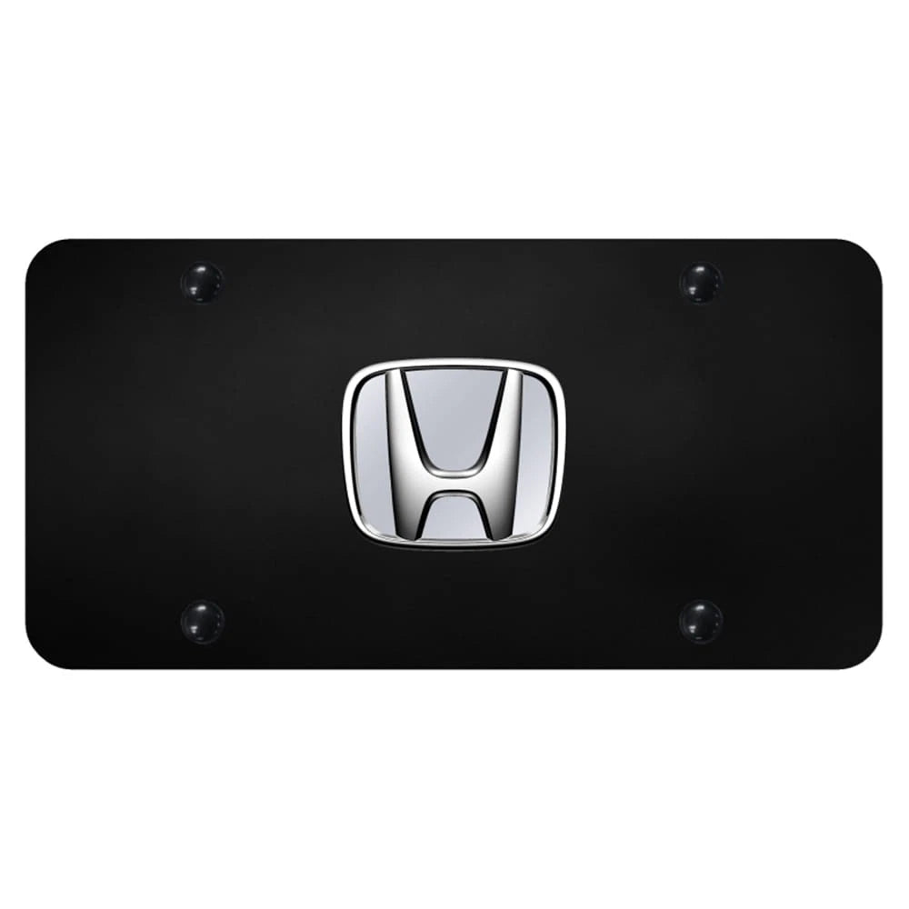 Chrome No Fill Logo on Black License Plate - Officially Licensed for Honda