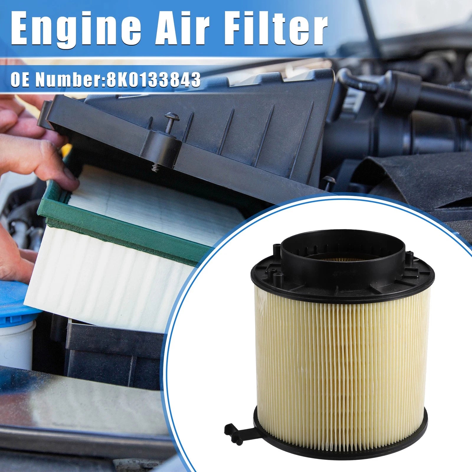 Engine Air Filter No. 8K0133843 for Audi Q5 3.0L V6 (2013–2017)