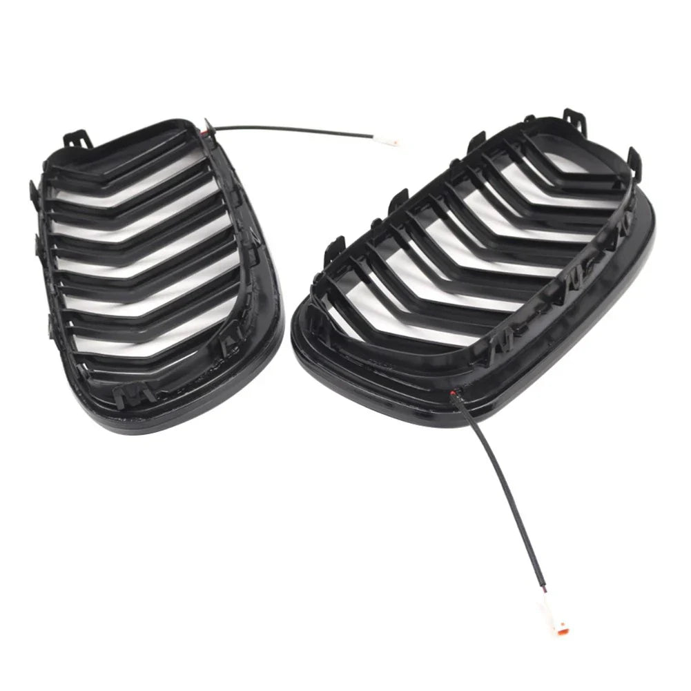 Glossy Black Front Kidney Grille with Light Strip for BMW 5-Series (2010-2016)