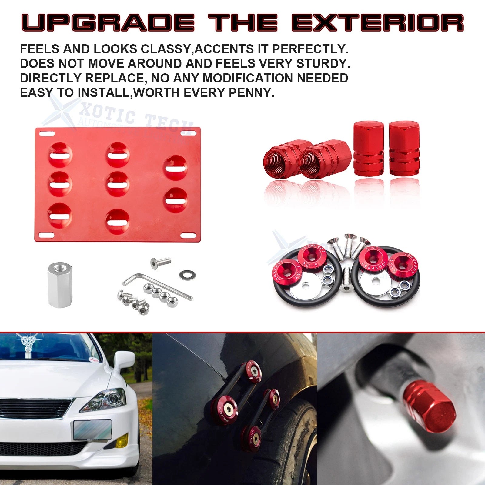 Red Tow Hook License Plate for Lexus IS 2006-2024 + Air Valve Cap