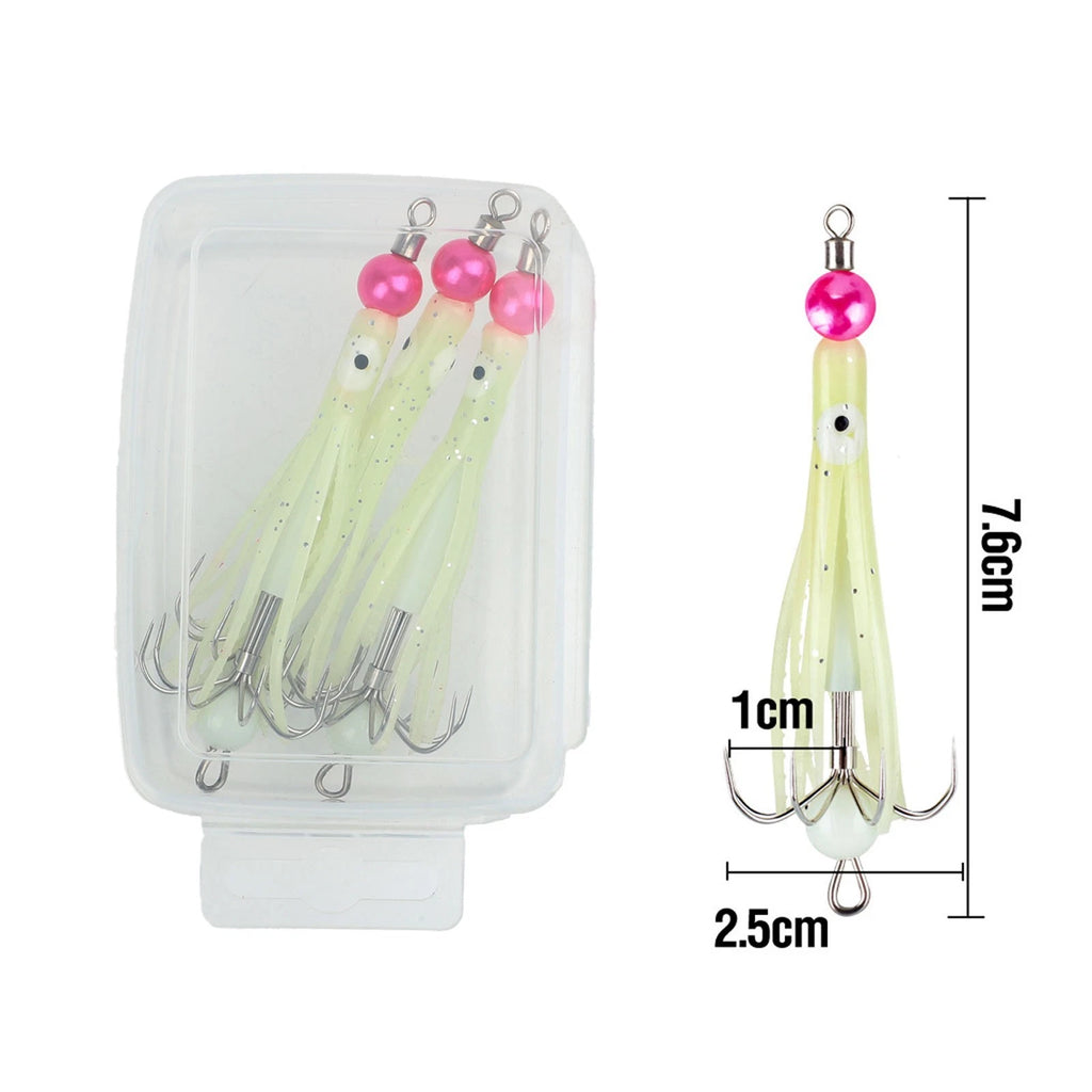 10X Glow in Dark Squid Hooks Fishing Lures for Saltwater (Sea & Boat)