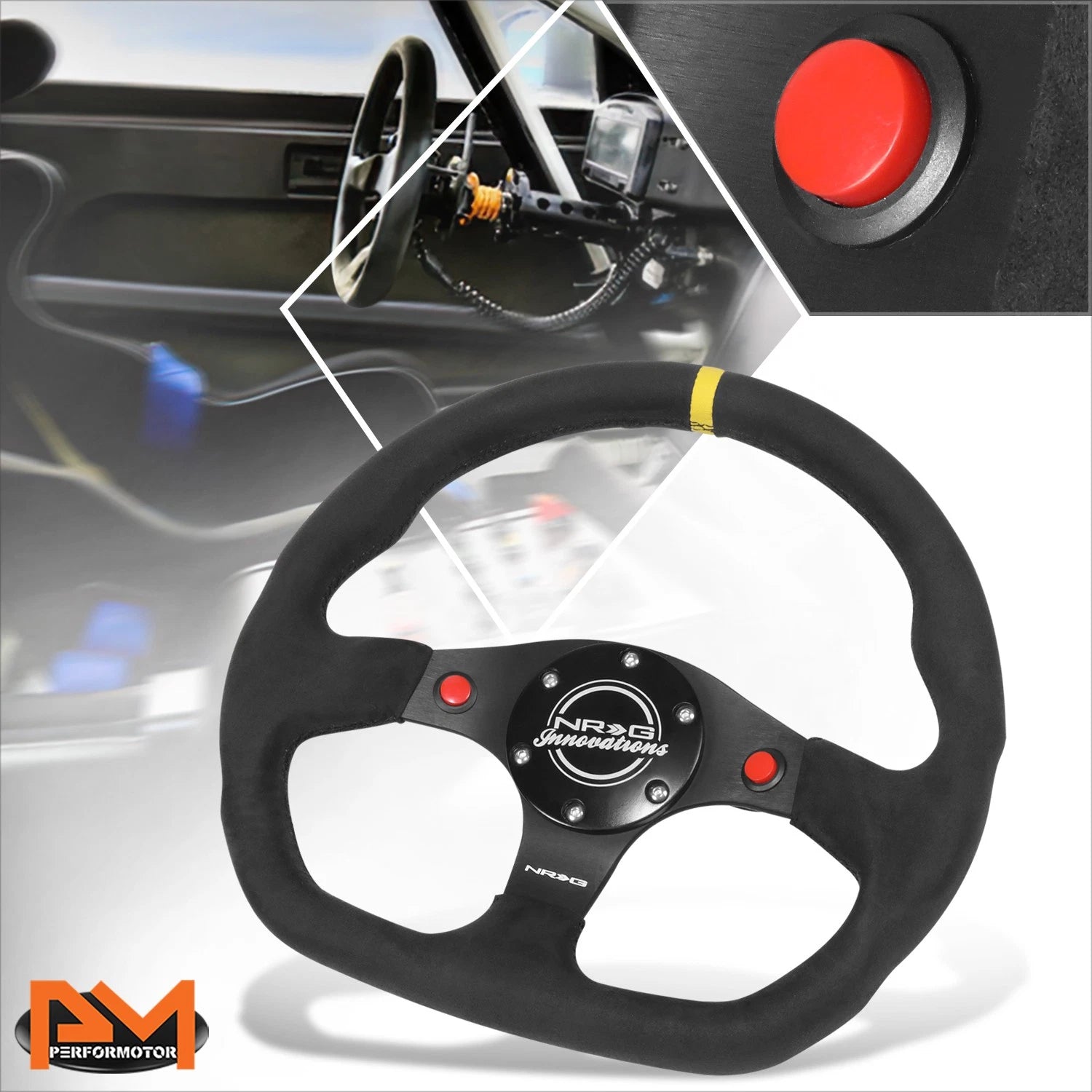 NRG 320mm Leather Wrapped Steering Wheel w/Horn Block Off Plate for