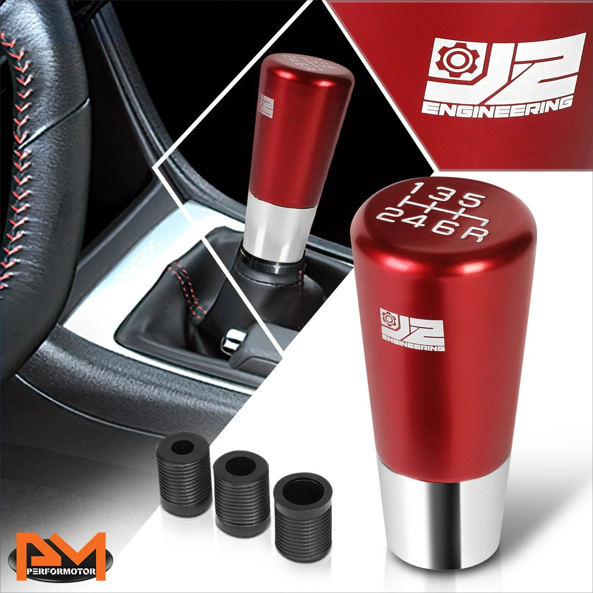 6-Speed Manual Shift Knob Kit for J2 (Red, Aluminum)