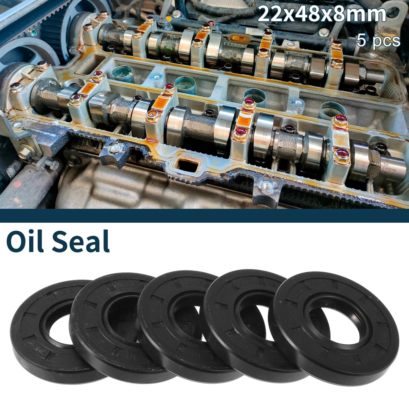 Set of 5 Oil Seal Rotary Shaft Seal NBR Rubber 22x48x8mm