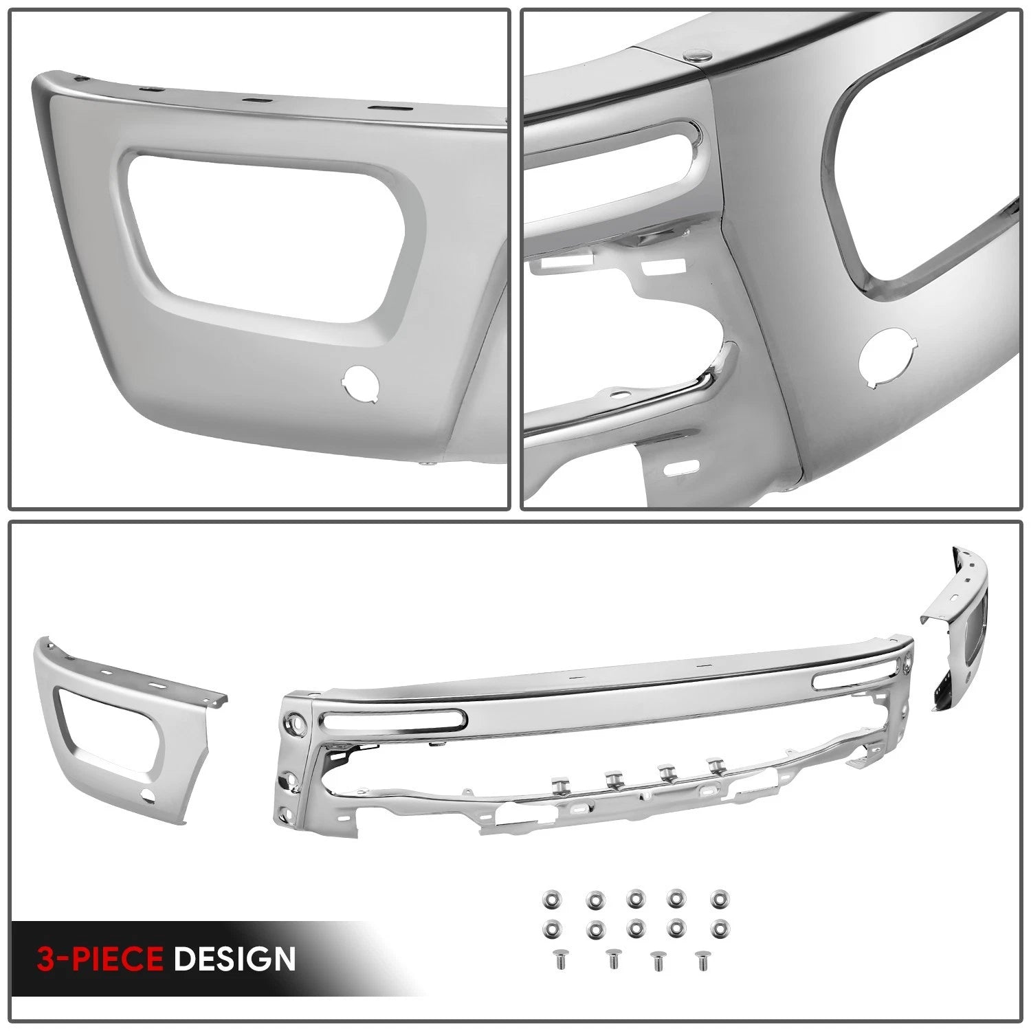 Chrome Steel Front Bumper Face Bar for Ford Ranger (2019–2024) w/ Sensor Hole
