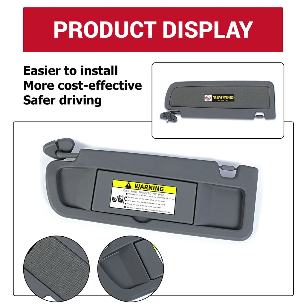 Left Driver Side Dark Gray Sun Visor for Honda Civic (2006-2011)