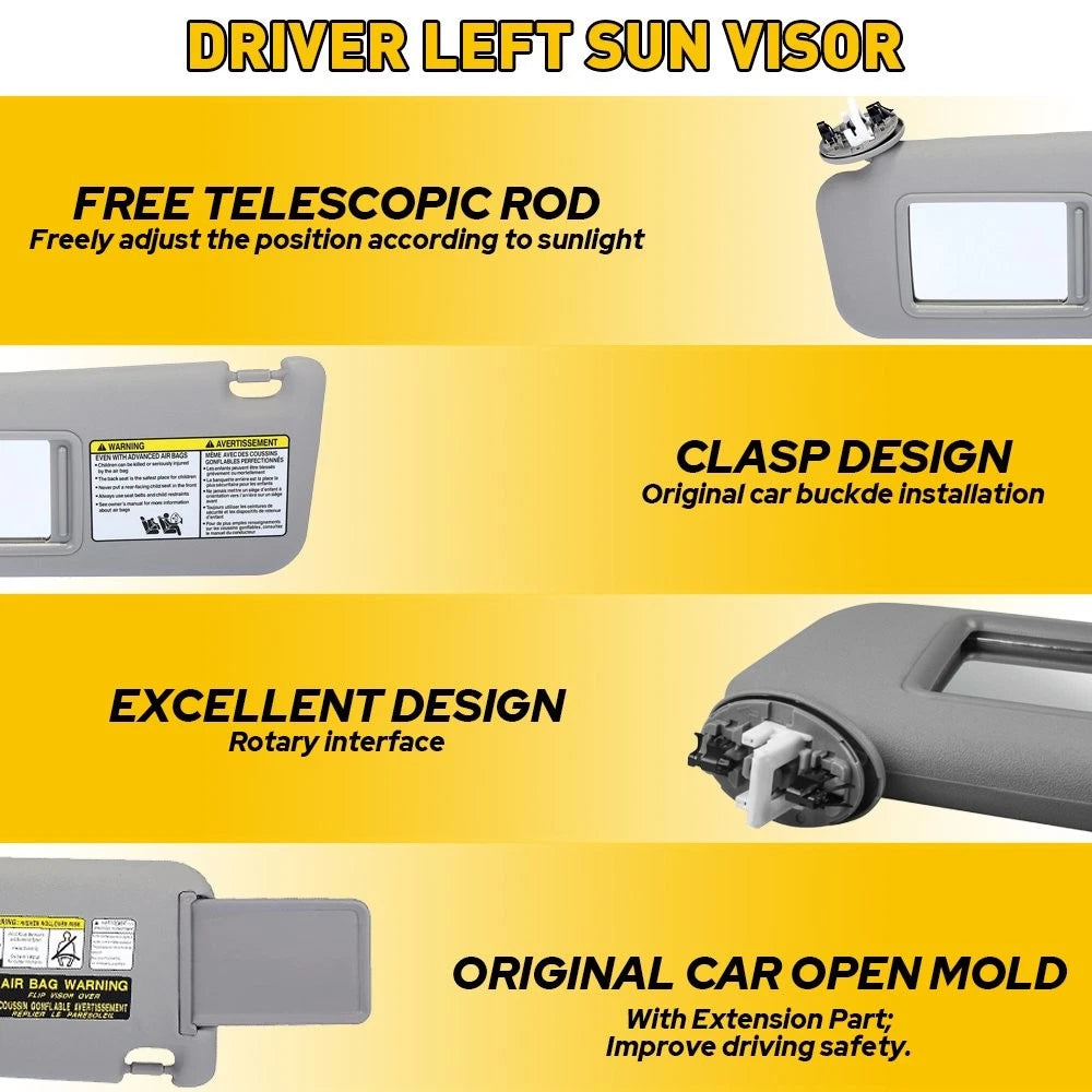 Left Side Driver Sun Visor for Toyota RAV4 (2006–2013) - Gray