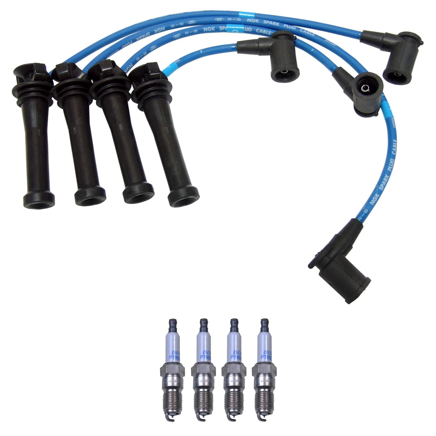 NGK Wire Set & Denso 4 Double Platinum Spark Plugs for Mazda 6 (2003)