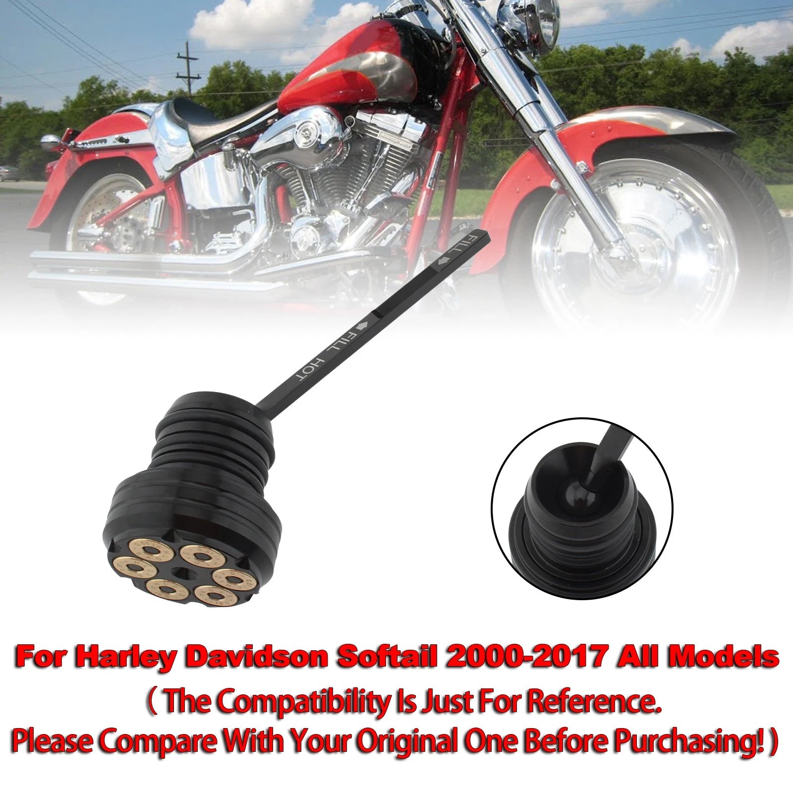 Oil Dipstick Tank Cap Plug for Harley Softail (2000–2017) Black
