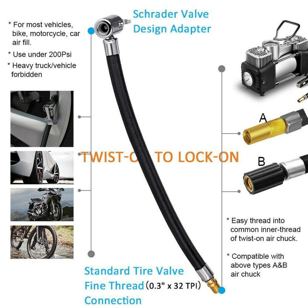 10cm Tyre Chuck Inflator Pump Extension Hose Adapter for Universal Vehicles