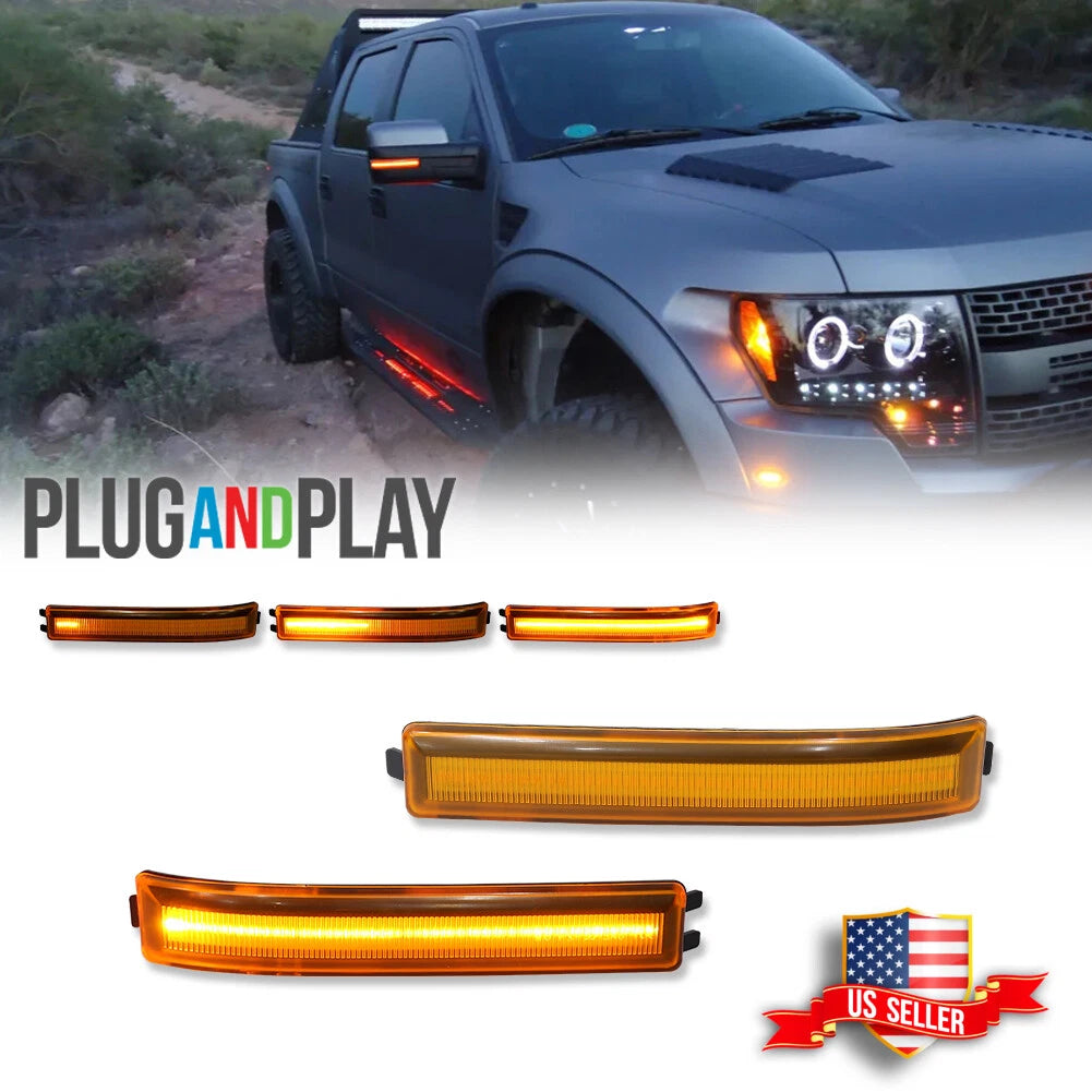 2X Sequential LED Amber Side Mirror Signal Lights for Ford F-150 (2009–2014)